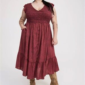 Torrid Midi Ruffle Sleeve Tiered dress dress size 0 L